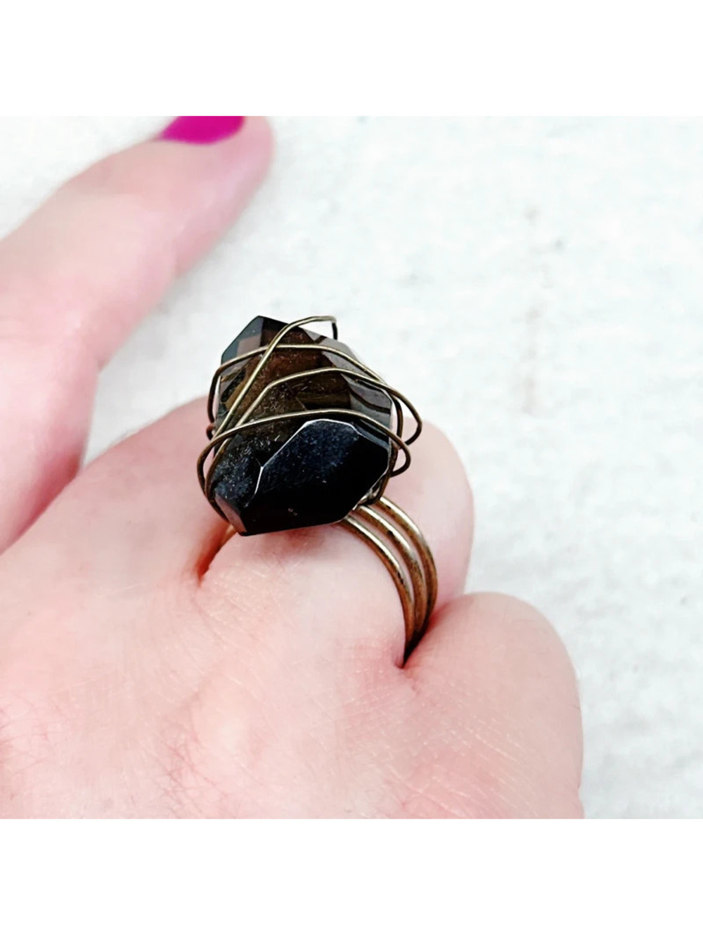 7346gc. Bronze Wire Wrap Brown Boho Ring Adjustable